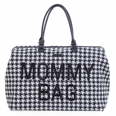 Genti bebe - Geanta de infasat Childhome Mommy Bag Pied de Poule Negru