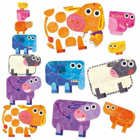 Jocuri educative - Headu Ecoplay - Puzzle-Uri Progresive Animale Mari Si Mici