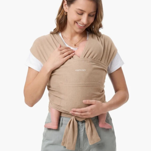 Marsupii bebe - Wrap elastic bebe Momcozy Light Brown, de la nastere
