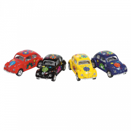 Jucarii si jocuri copii - Masinuta Die Cast VW Beetle Classic, scara 1:64, lungime 6,5cm, cu print floral