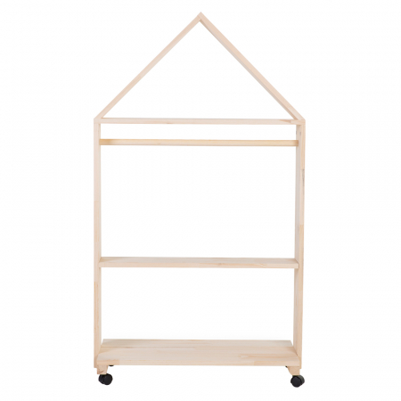 Mobilier camera copii - Mobilier decorativ casuta cu roti Childhome 80x135 cm, Lemn Natural