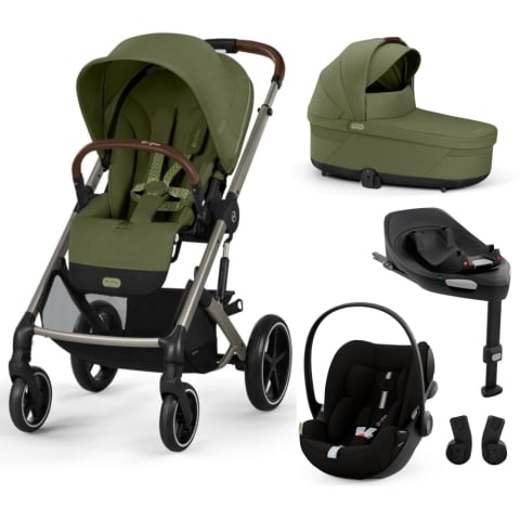 Carucioare copii - Carucior Cybex Balios S Lux 4 in 1 Taupe/Moss Green cu Scoica Auto Cloud G i-Size Plus reclinabila