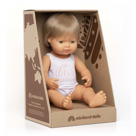 Papusi - Papusa educativa 38 cm Baiat caucazian blond inchis