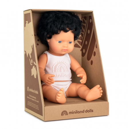 Papusi - Papusa educativa 38 cm Baiat caucazian cu par negru si ondulat