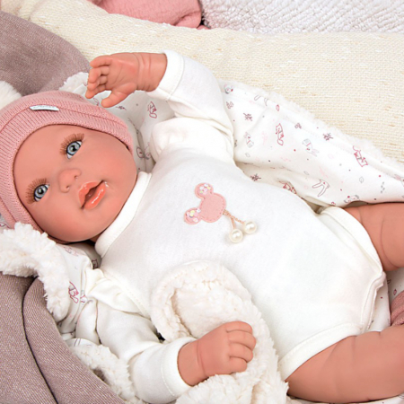 Papusa Reborn bebelus realist care respira, Arias Ona 45 cm White/Pink [4]