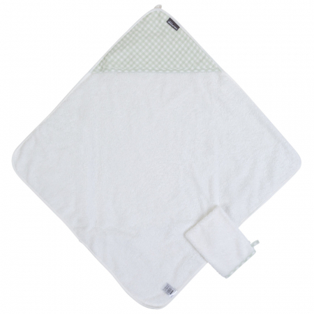 Prosop cu gluga si manusa de baie Childhome 80x80 cm Jerse/Muselina Verde [2]