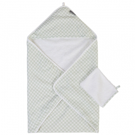 Produse pentru baie - Prosop cu gluga si manusa de baie Childhome 80x80 cm Jerse/Muselina Verde