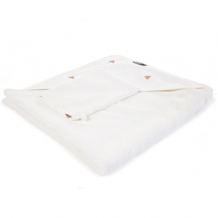 Prosop cu gluga si manusa de baie Childhome Jerse/Frotir 80x80 cm, Inimioare [1]