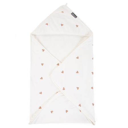Prosop cu gluga si manusa de baie Childhome Jerse/Frotir 80x80 cm, Inimioare [3]