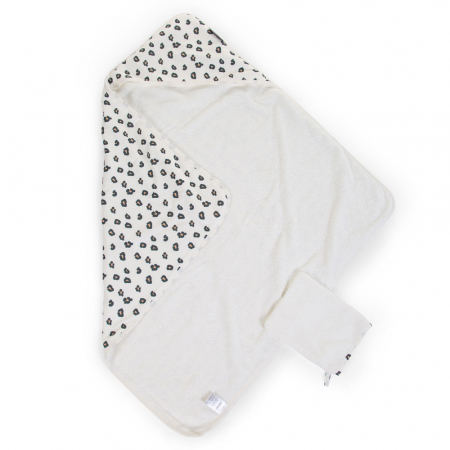 Prosop cu gluga si manusa de baie Childhome Jerse/Frotir 80x80 cm, Leopard [2]