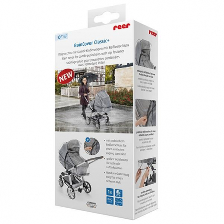 Accesorii transport copii - Protectie de ploaie universala cu fermoar pentru carucioare RainCover Classic+ Reer