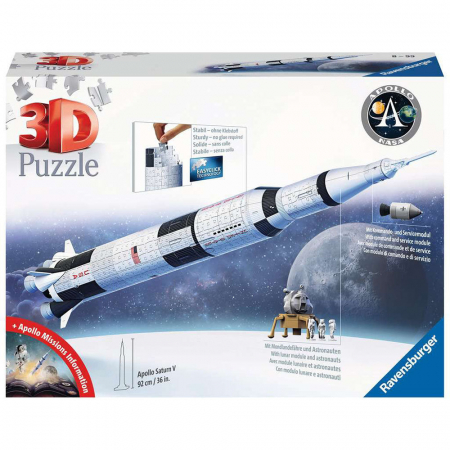 Jocuri tip puzzle - Puzzle 3D Ravensburger Apollo Saturn V, 440 Piese