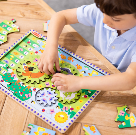 Puzzle din lemn cu rotite dintate pentru invatarea numararii prin joaca Animale vesele [3]