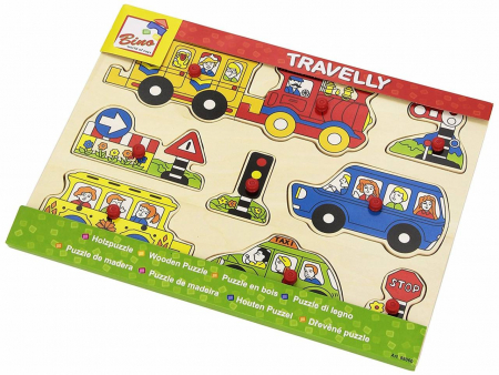 Jocuri tip puzzle - Puzzle din Lemn Potriveste Masinutele 10 Piese, Bino