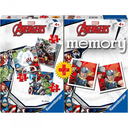 Jocuri tip puzzle - Puzzle + Joc Memory Avengers, 25/36/49 Piese