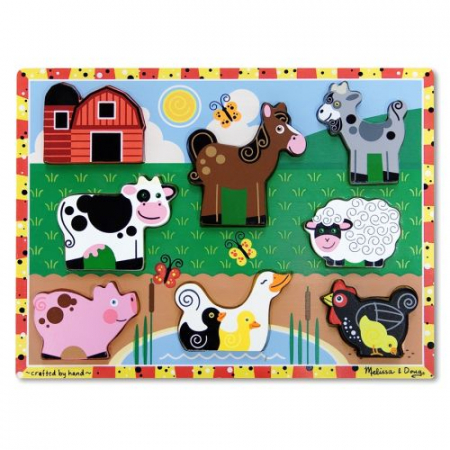 Jocuri tip puzzle - Puzzle lemn in relief  Animale de ferma Melissa and Doug