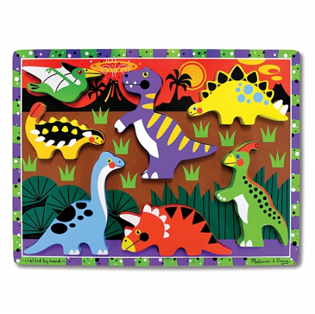 Jocuri tip puzzle - Puzzle lemn in relief Dinozauri Melissa and Doug