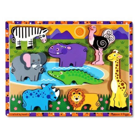 Jocuri tip puzzle - Puzzle lemn in relief Safari Melissa and Doug