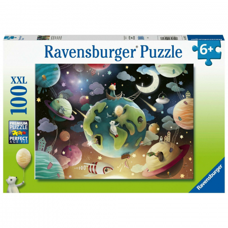 Jocuri tip puzzle - Puzzle Planete Si Animalute, 100 Piese