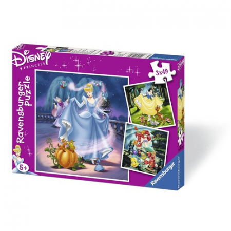Jocuri tip puzzle - Puzzle Ravensburger Alba Ca Zapada, Cenusareasa si Ariel - 3X49 piese