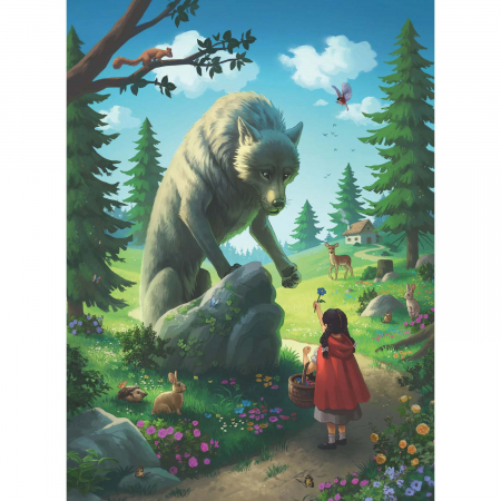 Puzzle Scufita Rosie Si Lupul, 100 Piese Glitter [0]