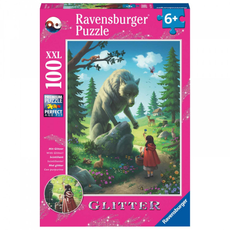 Puzzle Scufita Rosie Si Lupul, 100 Piese Glitter [2]