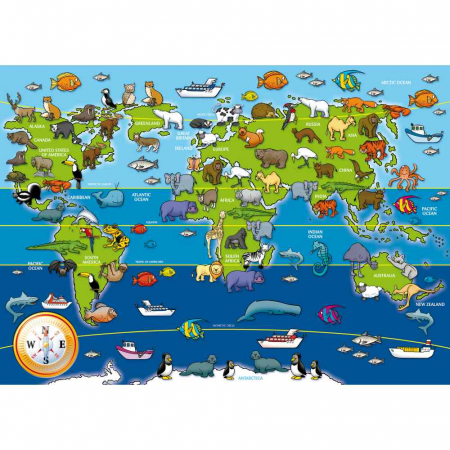 Jocuri tip puzzle - Puzzle mare de podea harta animalele lumii 60 piese