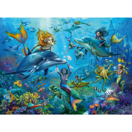 Jocuri tip puzzle - Ravensburger - Puzzle sirene si delfini 100 piese