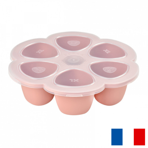 Articole hranire copii - Recipient ermetic silicon multiportii 6x150 ml Beaba Old Pink - Resigilat