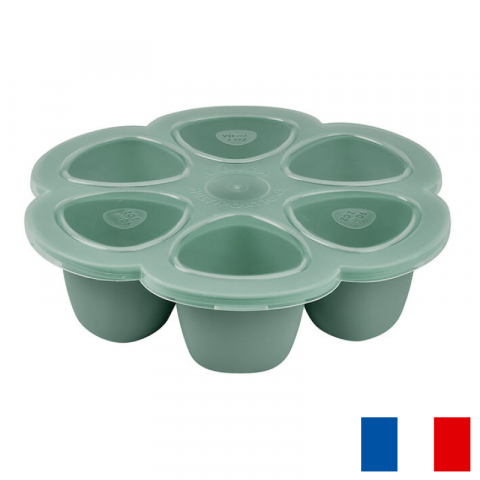 Articole hranire copii - Recipient ermetic silicon multiportii 6x90 ml Beaba Sage Green
