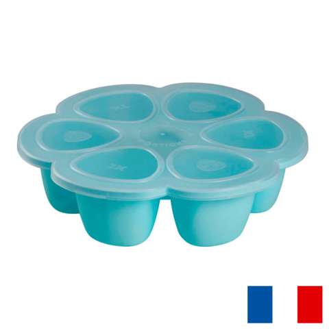 Articole hranire copii - Recipient ermetic silicon multiportii 6x150 ml Beaba Blue - Resigilat