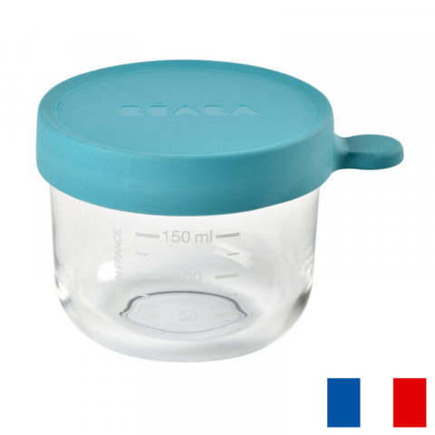 Articole hranire copii - Recipient ermetic sticla Beaba 150 ml Blue