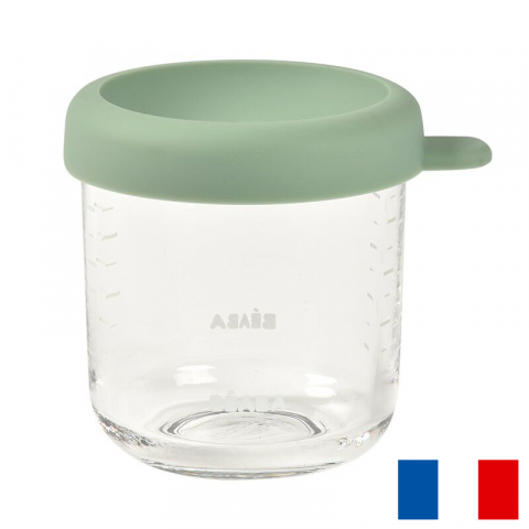 Articole hranire copii - Recipient ermetic sticla Beaba 250 ml Sage Green