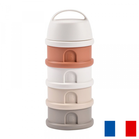 Articole hranire copii - Recipient lapte praf 4 compartimente Beaba Cotton/Terracotta