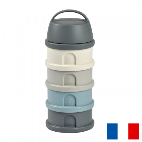 Articole hranire copii - Recipient lapte praf 4 compartimente Beaba Mineral Grey/Blue