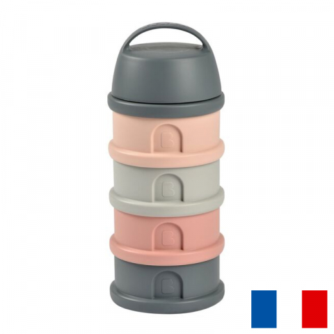 Articole hranire copii - Recipient lapte praf 4 compartimente Beaba Mineral Grey/Pink