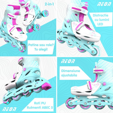 Role 2 in 1 Neon Combo Skates marime 34-37 Teal Pink [3]