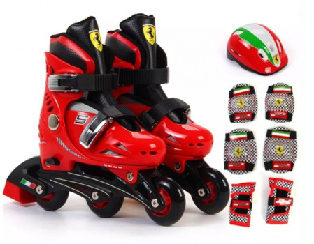 Sporturi Copii - Role Ferarri masura 29 - 32 rosii cu set protectie