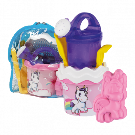 Jucarii de exterior - Rucsac Unicorn cu unelte pentru apa si nisip, galetusa si stropitoare incluse