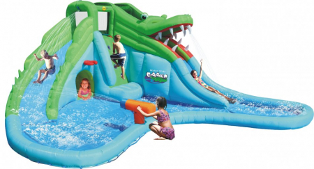 Jucarii de exterior - Saltea gonflabila Crocodil cu tobogane cu apa