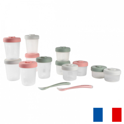 Articole hranire copii - Set 12 recipiente hrana Beaba 2x90 ml, 4x150 ml, 6x250 ml Eucalyptus
