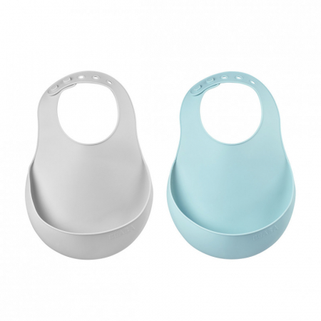 Articole hranire copii - Set 2 Bavete silicon Beaba Airy Green/Light Grey