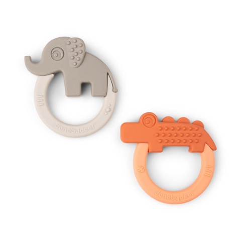 Igiena si sanatate - Set 2 inele dentitie din silicon Done by Deer Deer Friends Papaya/Bej