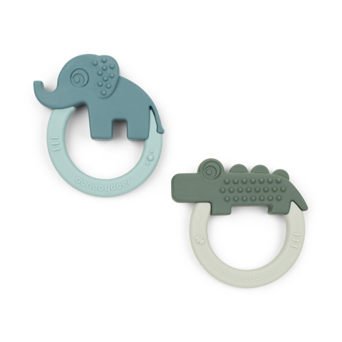 Igiena si sanatate - Set 2 inele dentitie din silicon Done by Deer Deer Friends Verde/Albastru