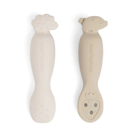 Articole hranire copii - Set 2 lingurite de invatare Done by Deer Tiny Farm Sand