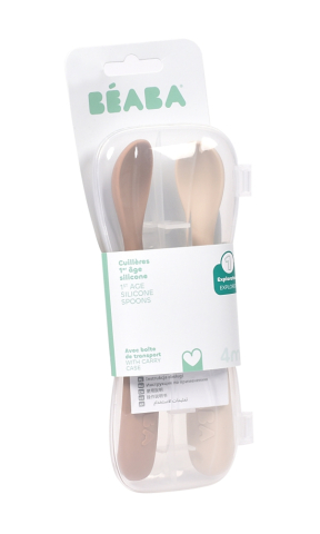 Articole hranire copii - Set 2 lingurite silicon +4 luni Beaba Clay