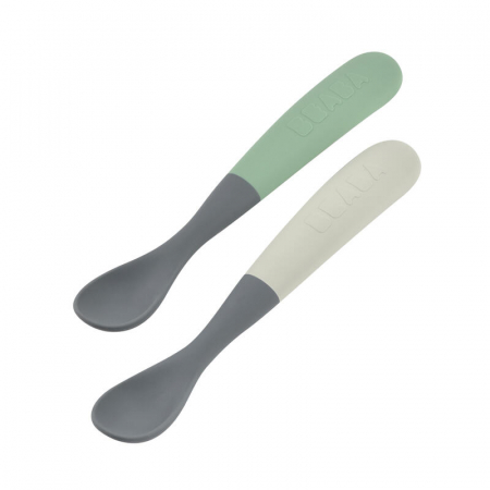 Articole hranire copii - Set 2 lingurite silicon Beaba Bicolor Mineral