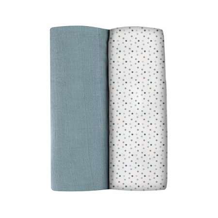 Perne si paturici - Set 2 Museline Beaba bumbac 120x120 cm Baltic Blue/Points