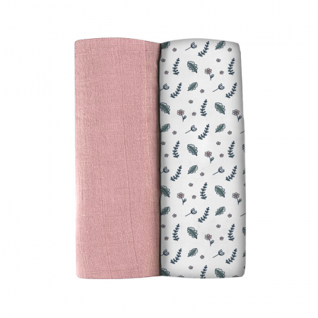 Perne si paturici - Set 2 Museline Beaba bumbac 120x120 cm Bridal Pink/Flowery Countryside