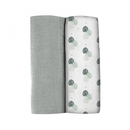 Resigilate - Set 2 Museline Beaba bumbac 120x120 cm Mirage Grey/Jungle - Resigilat